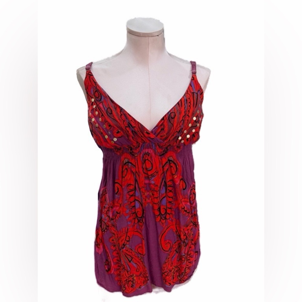 ⭐️ 3/$15 ⭐️  Purple & Red Embroidered V-Neck Women's Top